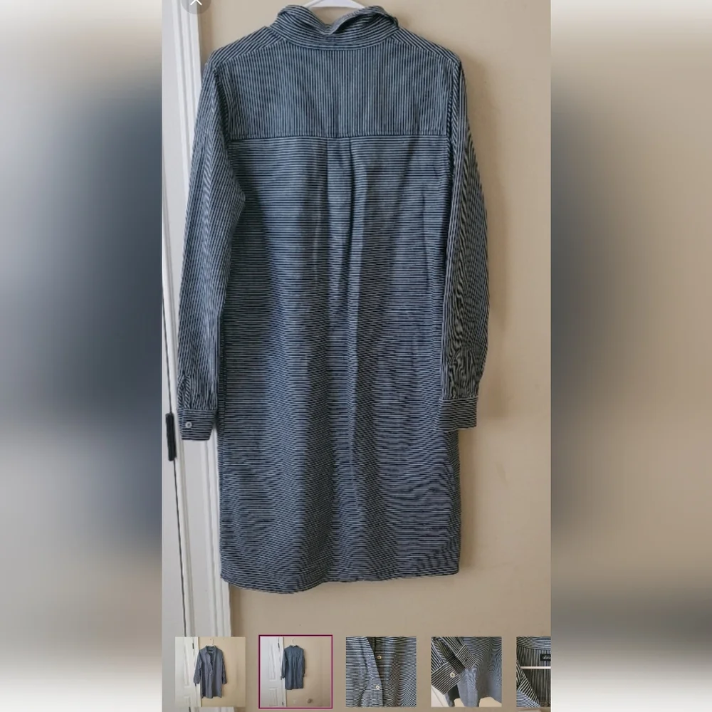 Kate Spade Saturday Dark Blue Denim White Striped Long Sleeve Shirtdress